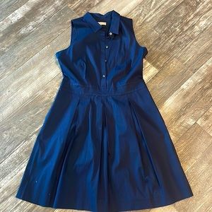 Banana Republic Sleeveless, Pleated, Collared, Navy, Fit & Flare, Dress